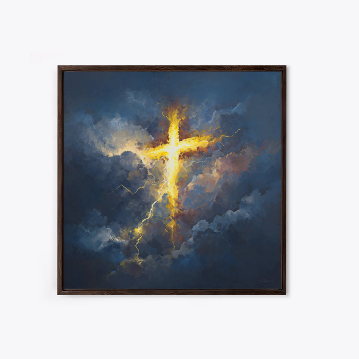 Glowing Cross In Storm Clouds Canvas Print, Christian Wall Art, Spiritual Gift, Faith Inspired Home Decor, Bible Verse Decor
