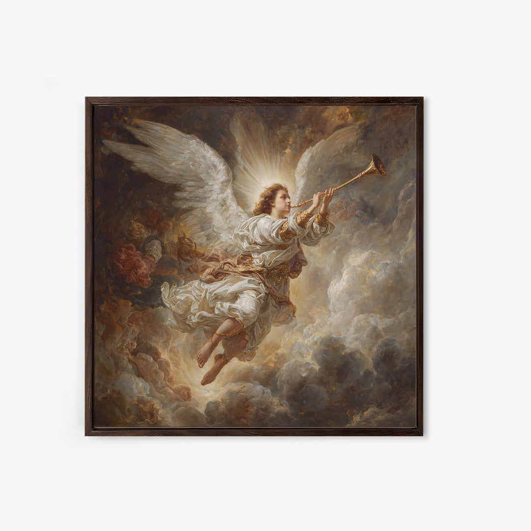 Baroque Angel Trumpet Wall Art, Celestial Religious Painting, Renaissance Inspired Decor, Christian Gift, Fine Art Print