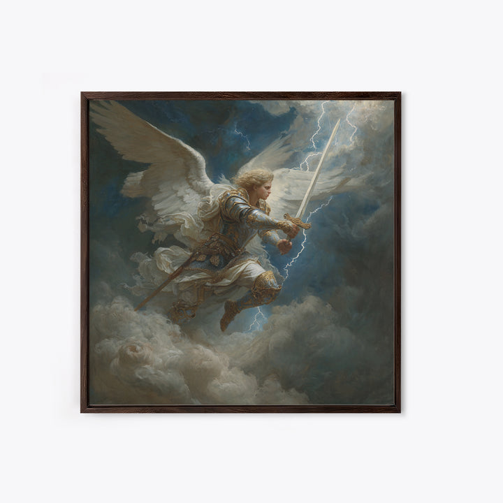 Archangel Warrior With Lightning Sword Canvas Print, Dramatic Christian Wall Art, Fantasy Angel Decor, Spiritual Gift For Him