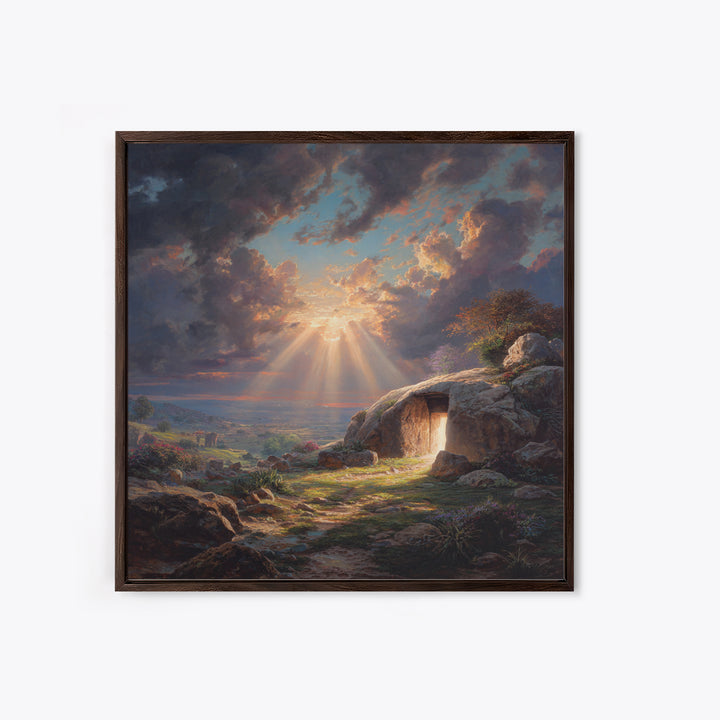 Empty Tomb Resurrection Wall Art, Christian Landscape Canvas Print, Easter Decor, Bible Story Gift, Inspirational Home Decor