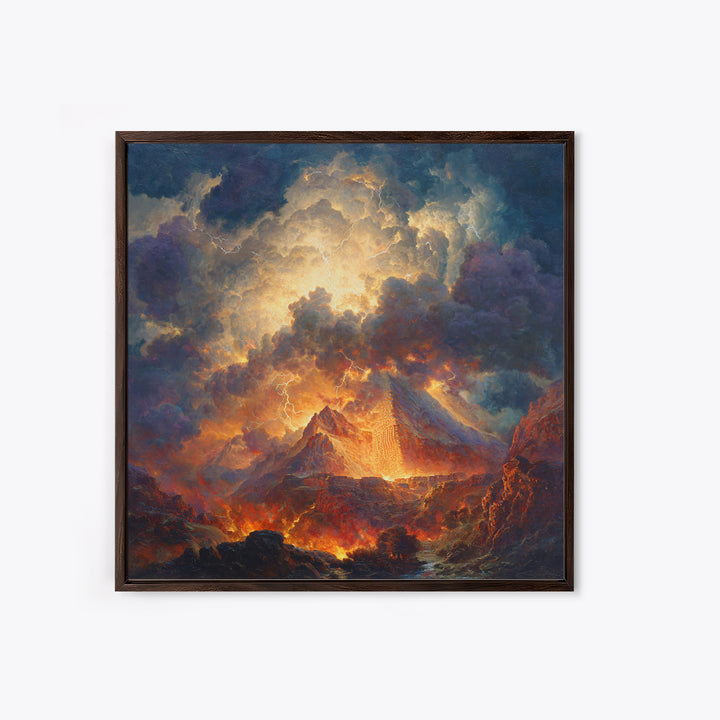 Volcanic Pyramid Storm Canvas Print, Fantasy Landscape Wall Art, Dramatic Lightning Decor, Dark Academia Statement Artwork