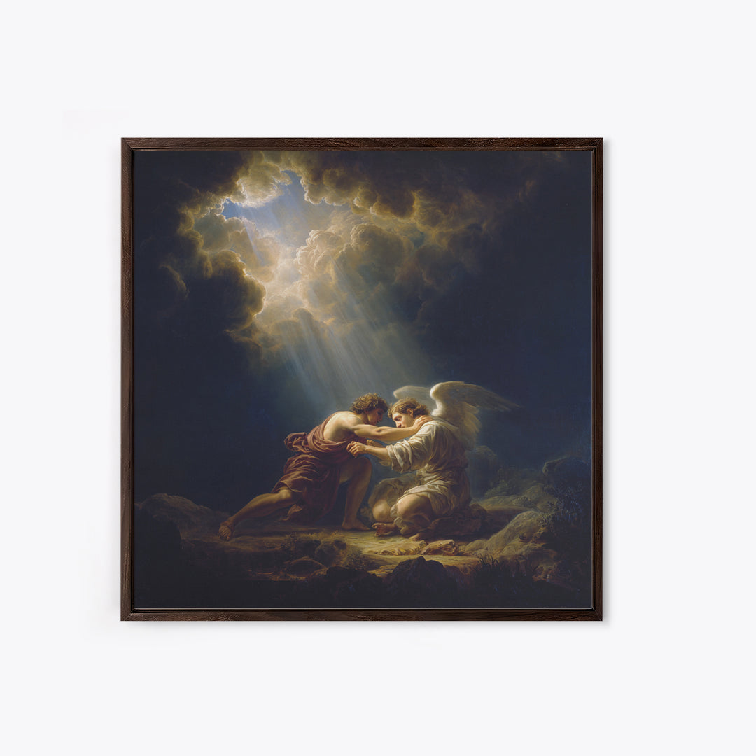 Guardian Angel Comforting Man Canvas Print, Biblical Wall Art, Religious Fine Art, Spiritual Home Decor Gift For Her And Him