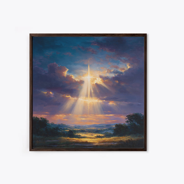 Radiant Cross Above Sunrise Valley Wall Art, Christian Landscape Canvas Print, Spiritual Decor, Inspirational Faith Gift