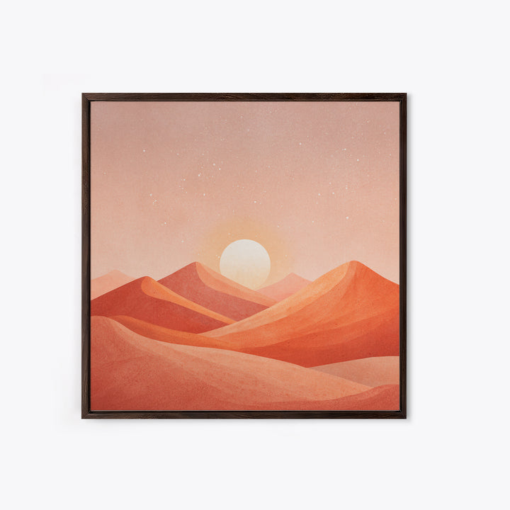Blush Desert Mountains Sunrise Wall Art, Warm Terracotta Landscape Canvas Print, Modern Boho Living Room Decor Above Bed