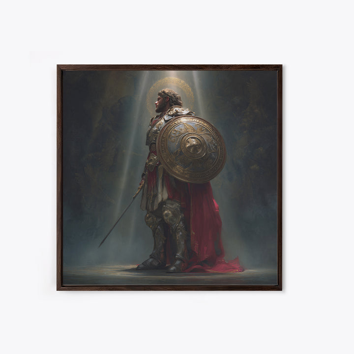 Angelic Warrior With Shield Framed Canvas Print, Dark Fantasy Wall Art, Renaissance Knight Decor For Dramatic Home Decor