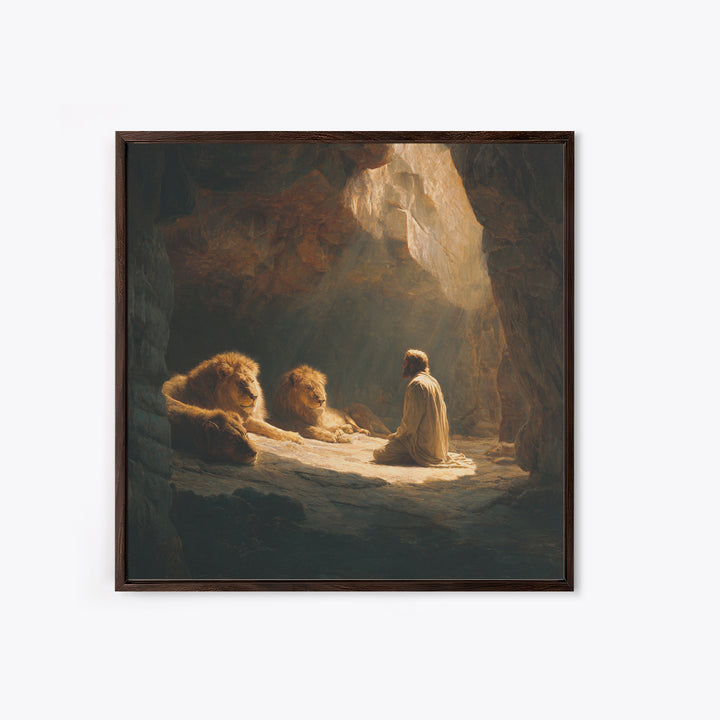 Daniel With Lions In Cave Wall Art, Biblical Christian Canvas Print, Jesus Artwork, Religious Home Decor Gift For Prayer Room
