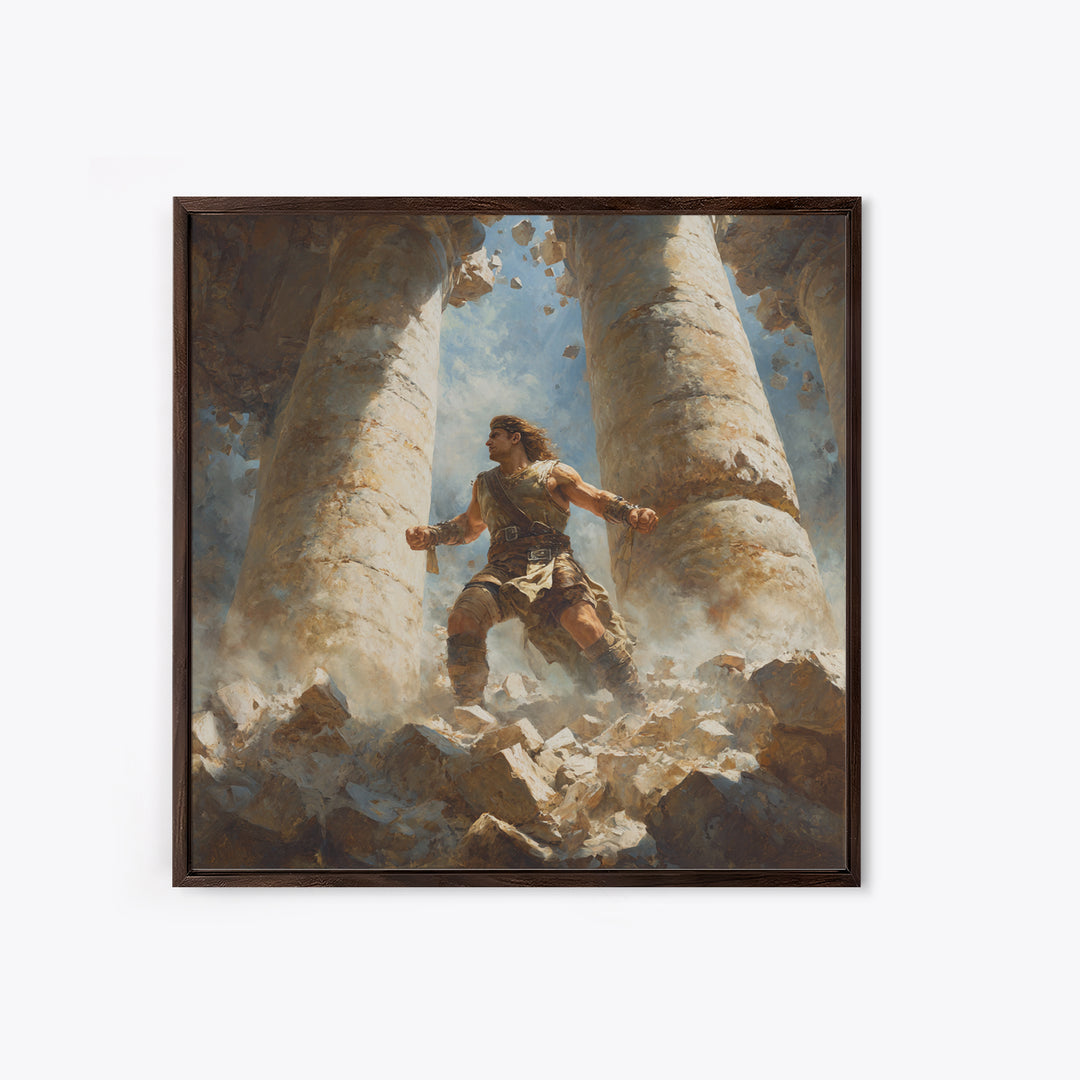 Heroic Warrior Among Crumbling Columns Wall Art, Fantasy Canvas Print, Ancient Ruins Decor, Mythology Artwork Gift For Him