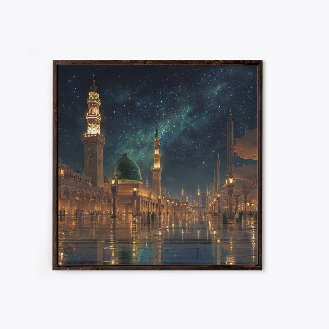 Starry Mosque Courtyard At Night Canvas Print, Islamic Architecture Wall Art, Celestial Decor, Muslim Home Decor Gift Idea