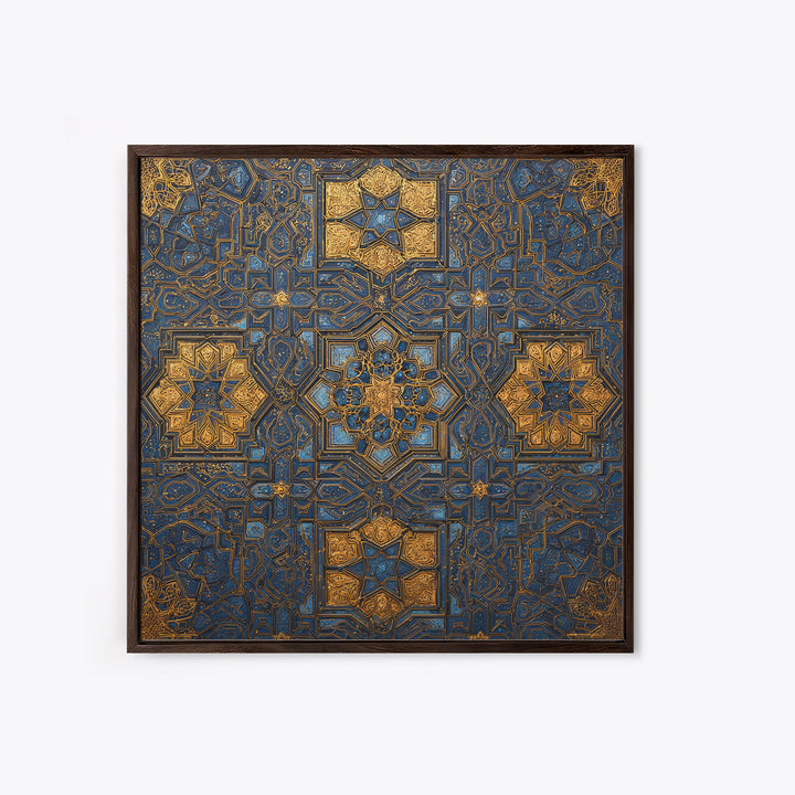 Blue Gold Islamic Geometric Tile Canvas Print, Moroccan Wall Art, Arabic Pattern Decor For Prayer Room And Modern Home Decor