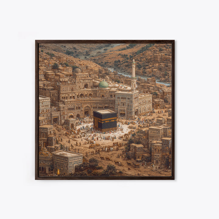 Kaaba In Ancient Mecca City Canvas Print, Islamic Architecture Wall Art, Hajj Prayer Room Decor Housewarming Gift For Muslim Home