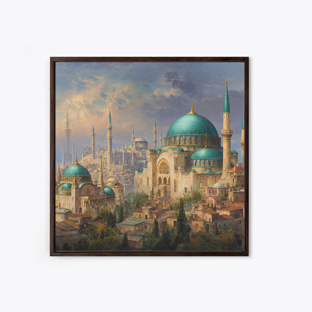 Turquoise Domed Istanbul Mosque Canvas Print, Islamic Architecture Wall Art, Middle Eastern Decor, Elegant Travel Poster