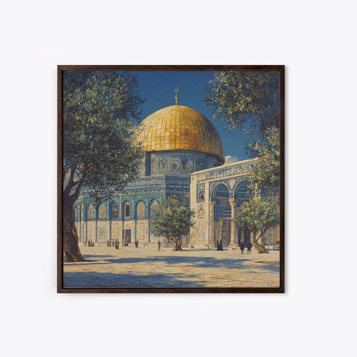 Golden Dome Jerusalem Courtyard Wall Art, Islamic Architecture Canvas Print, Mosque Decor, Middle Eastern Travel Poster Print