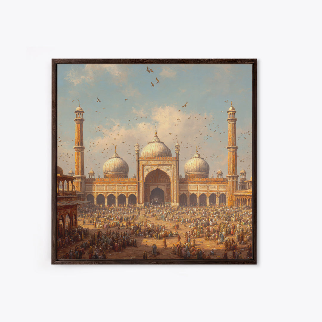 Grand Mosque Courtyard Framed Canvas Print, Islamic Architecture Wall Art, Spiritual Home Decor, Eid Gift, Living Room Art