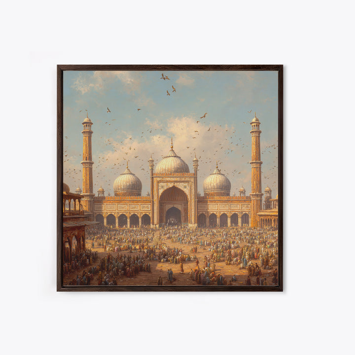 Grand Mosque Courtyard Framed Canvas Print, Islamic Architecture Wall Art, Spiritual Home Decor, Eid Gift, Living Room Art