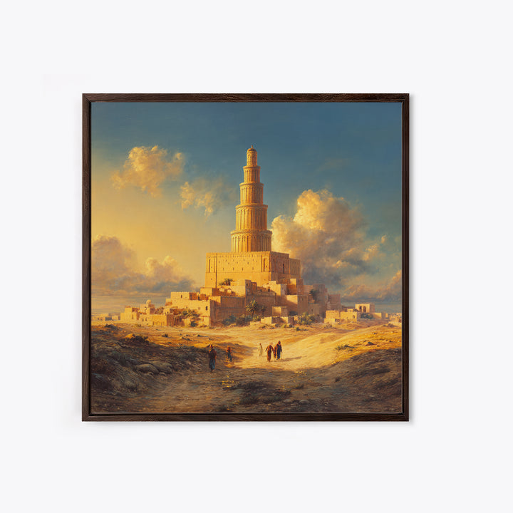 Golden Desert Tower Of Babylon Canvas Print, Ancient Middle Eastern Landscape Wall Art For Living Room, Office Decor Gift