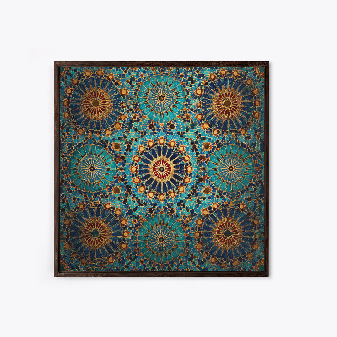 Turquoise Moroccan Tile Mosaic Wall Art, Geometric Islamic Canvas Print, Boho Wall Decor, Mediterranean Home Decor Gift Idea
