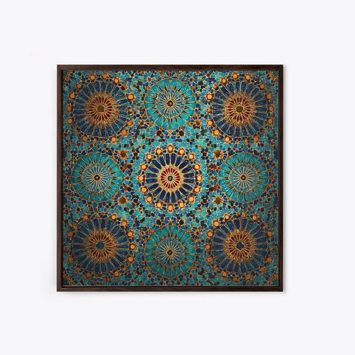 Turquoise Moroccan Tile Mosaic Wall Art, Geometric Islamic Canvas Print, Boho Wall Decor, Mediterranean Home Decor Gift Idea