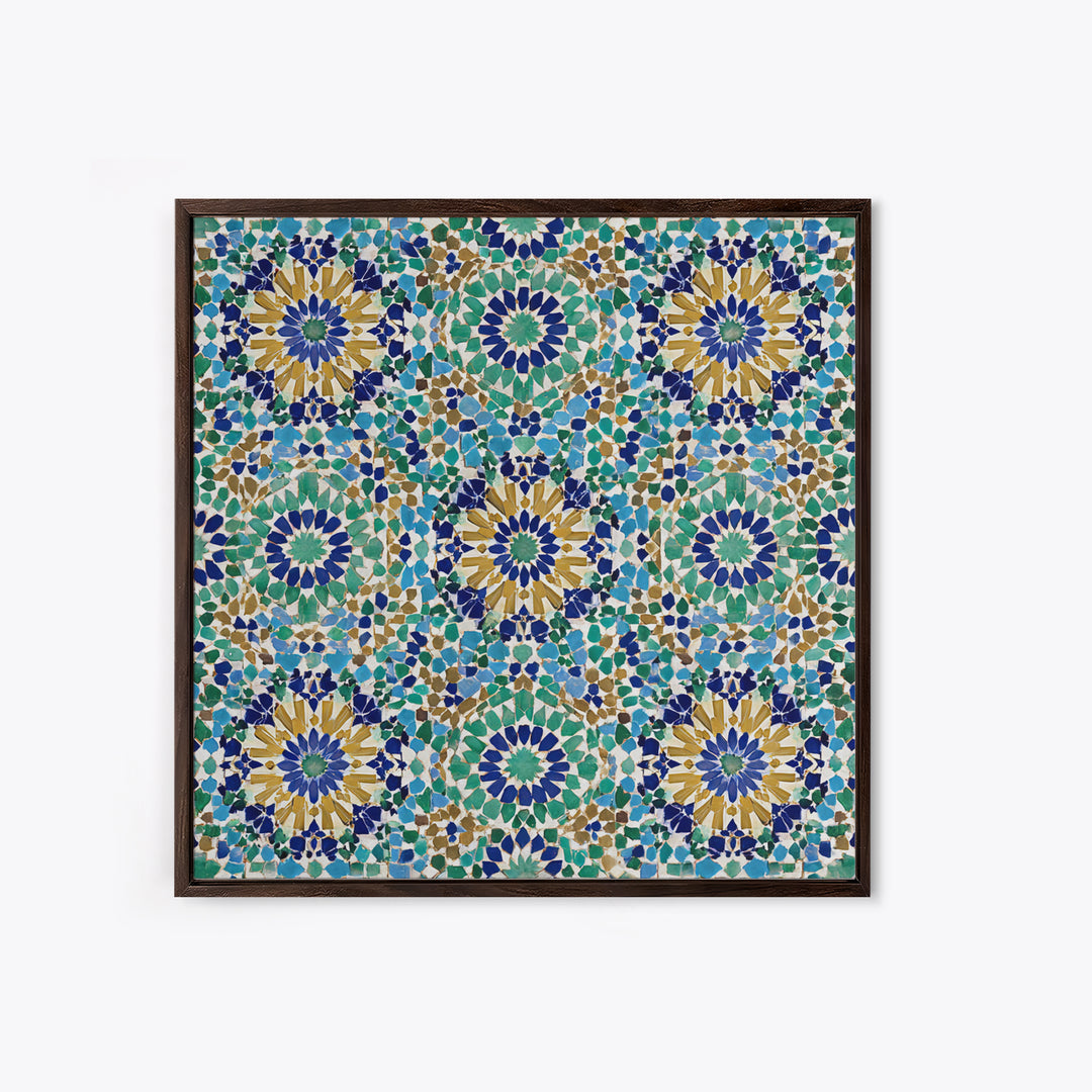 Moroccan Mosaic Tile Pattern Wall Art, Islamic Geometric Print, Teal Blue Wall Decor, Mediterranean Morocco Home Decor Gift