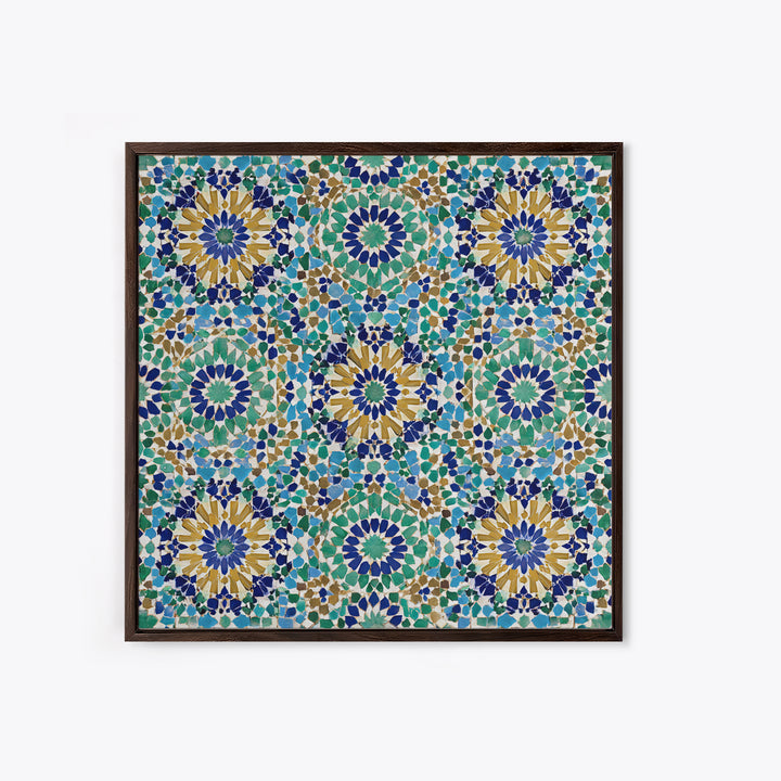 Moroccan Mosaic Tile Pattern Wall Art, Islamic Geometric Print, Teal Blue Wall Decor, Mediterranean Morocco Home Decor Gift