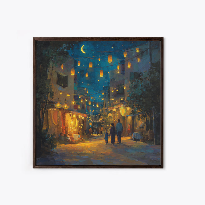 Moonlit Lantern Bazaar Wall Art, Middle Eastern Night Market Print, Ramadan Decor, Travel Poster, Warm Boho Home Decor Gift