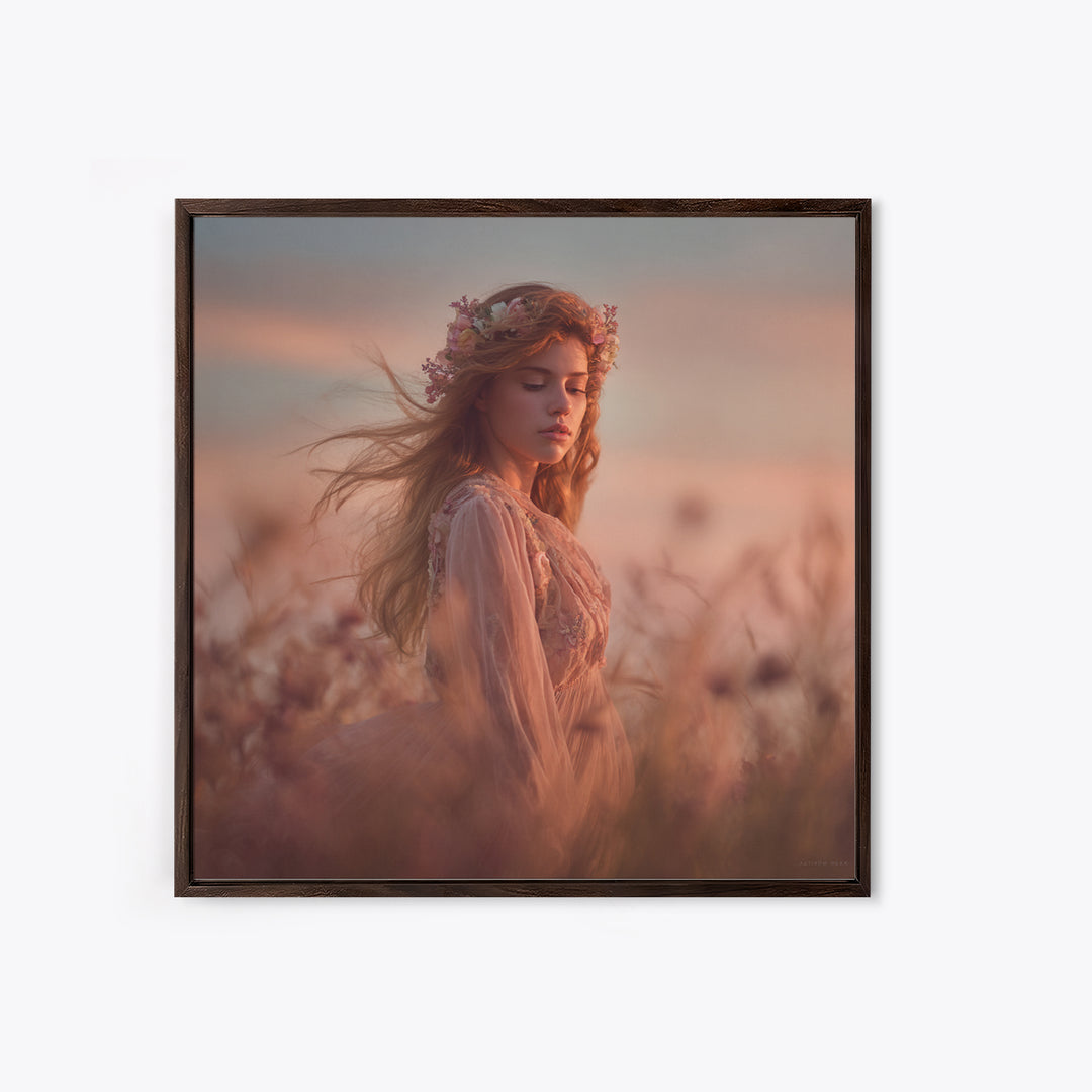 Ethereal Woman In Wildflower Meadow Canvas Print, Romantic Feminine Wall Art, Soft Pastel Bedroom Decor Living Room Gift For Her