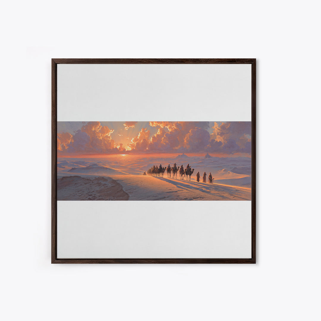 Sunset Desert Caravan Canvas Print, Panoramic Landscape Wall Art, Southwestern Decor, Long Horizontal Art, Travel Gift Idea