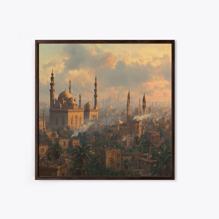 Cairo Mosque Skyline At Golden Hour Canvas Print, Islamic Wall Art, Middle Eastern Decor, Spiritual Cityscape Poster, Travel Art