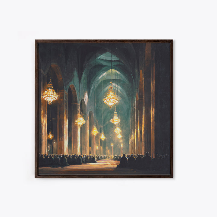 Grand Mosque Chandeliers Canvas Print, Islamic Architecture Wall Art, Spiritual Decor, Prayer Room Art, Elegant Home Decor