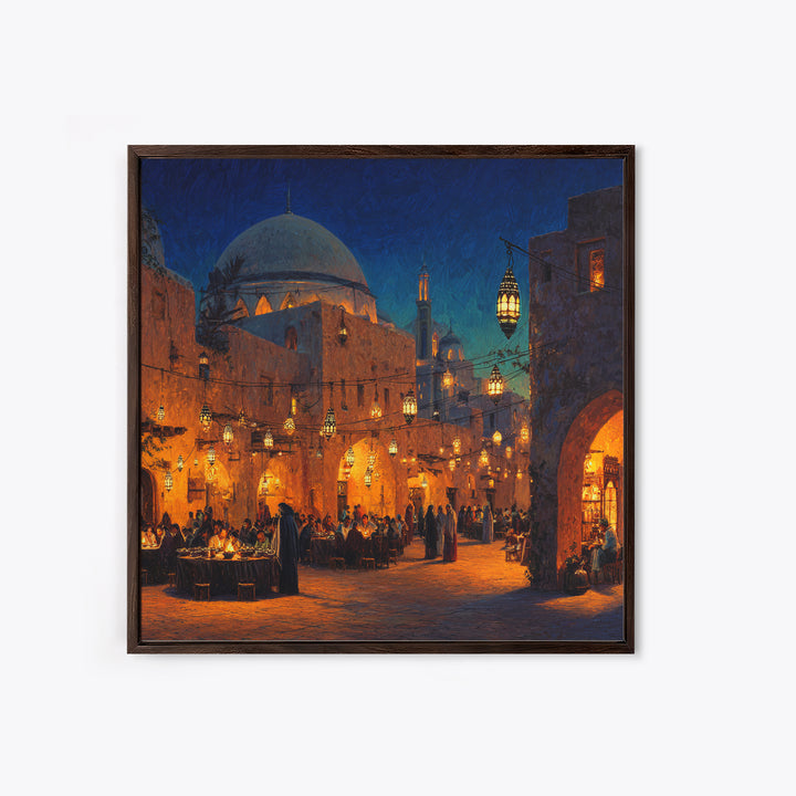 Lantern Lit Mosque Courtyard At Night Wall Art, Islamic Home Decor, Arabic Architecture Print, Ramadan Decor, Eid Gift Art