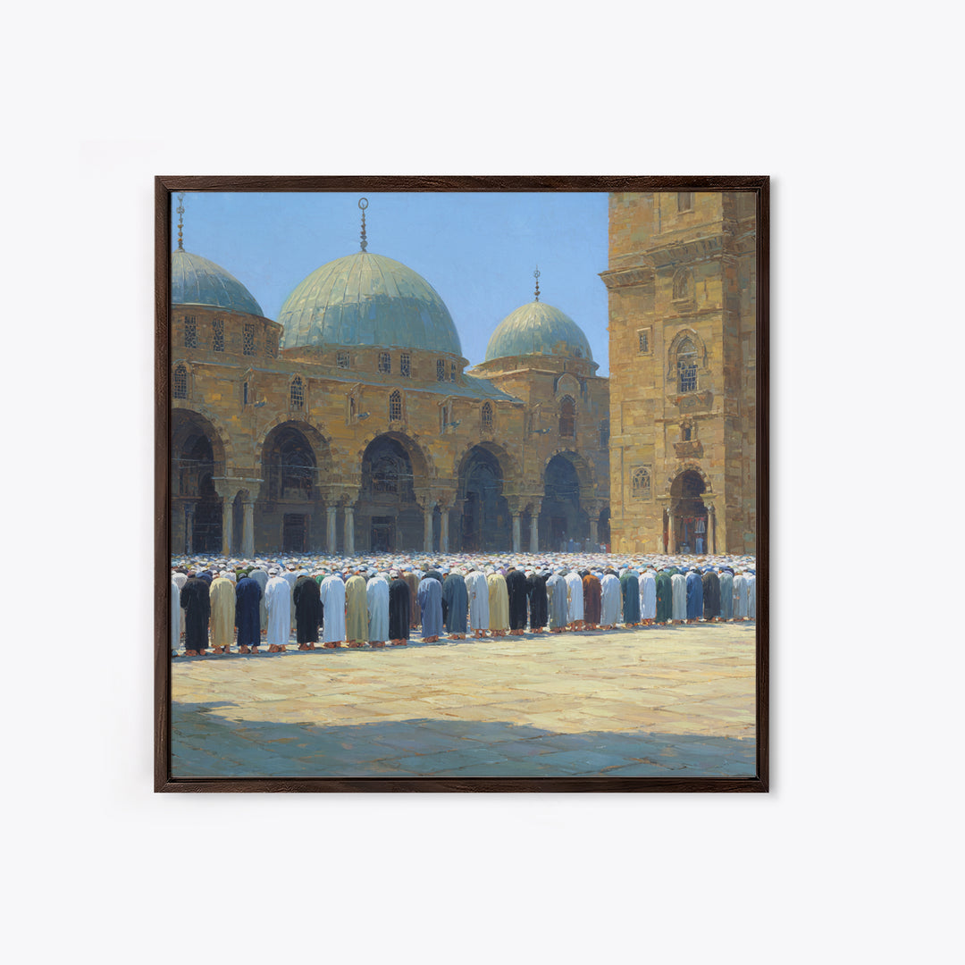 Sunlit Mosque Courtyard Prayer Wall Art, Islamic Architecture Canvas Print, Muslim Home Decor, Ramadan Gift, Spiritual Decor