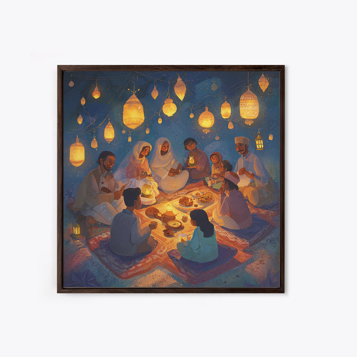 Ramadan Family Lantern Picnic Wall Art, Islamic Canvas Print, Eid Decor, Muslim Home Decor, Housewarming Gift For Living Room