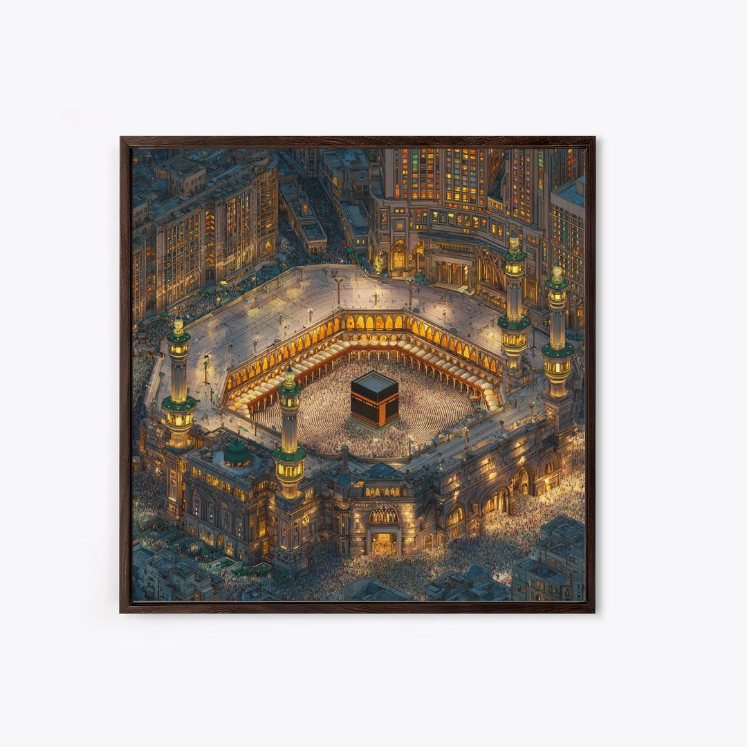 Illuminated Kaaba In Makkah At Night Wall Art, Islamic Home Decor, Quran Decor, Mosque Print, Eid Gift, Muslim Wall Decor