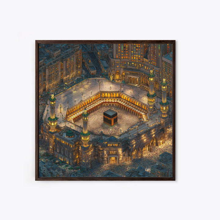 Illuminated Kaaba In Makkah At Night Wall Art, Islamic Home Decor, Quran Decor, Mosque Print, Eid Gift, Muslim Wall Decor