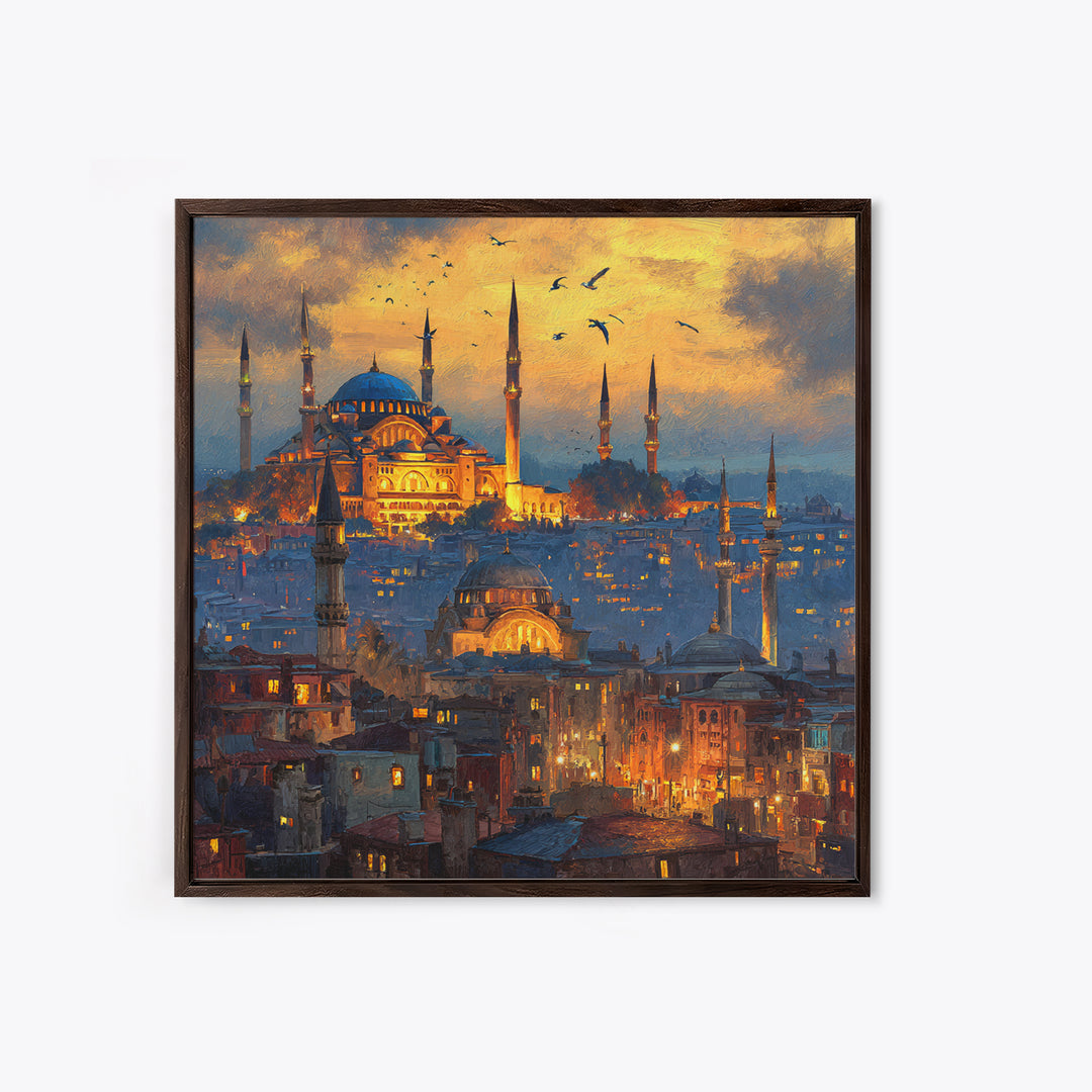 Glowing Istanbul Mosque Skyline Wall Art, Islamic Architecture Canvas Print, Travel Poster, Cityscape Art, Turkish Home Decor