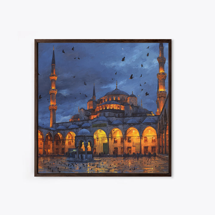 Blue Mosque At Twilight Framed Canvas Print, Islamic Architecture Wall Art, Turkish Travel Poster, Moody Home Decor Gift