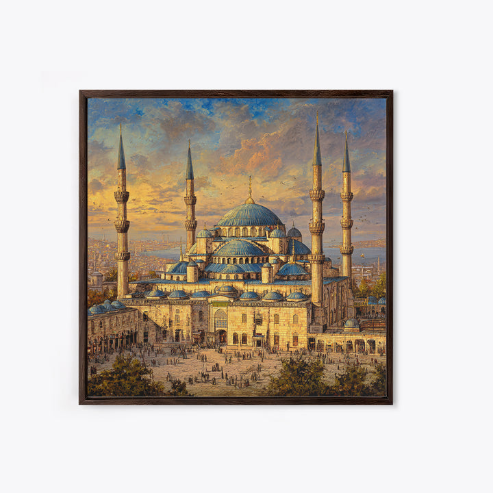 Blue Mosque Istanbul Framed Canvas Print, Islamic Architecture Wall Decor, Turkey Travel Poster, Elegant Living Room Art