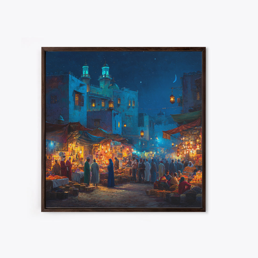 Lantern Lit Moroccan Night Market Wall Art, Islamic Architecture Canvas Print, Ramadan Decor, Middle Eastern Travel Poster