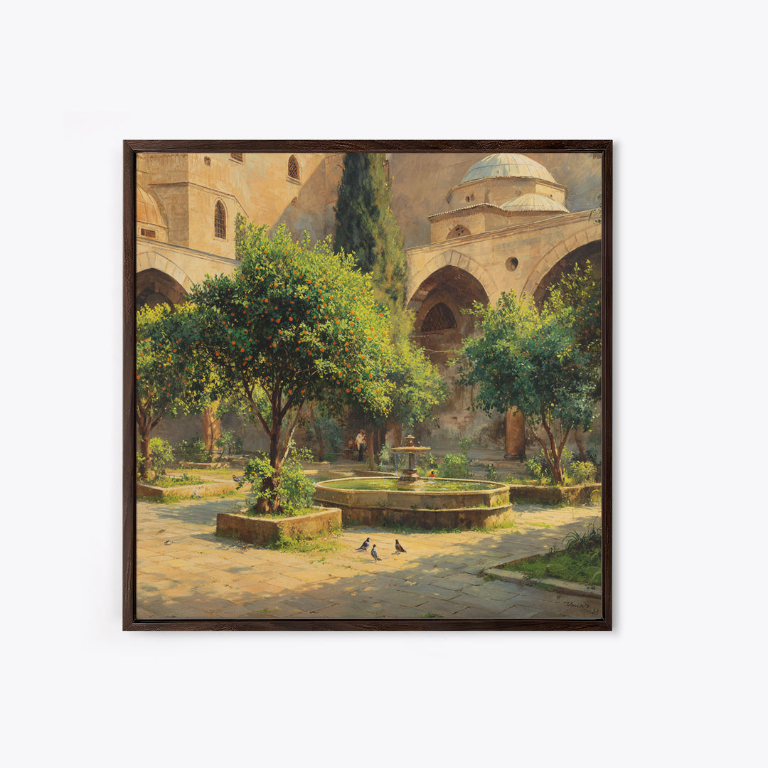 Mediterranean Orange Tree Courtyard Wall Art, Islamic Architecture Print, Garden Wall Decor, Warm Travel Art Print, Old World Decor