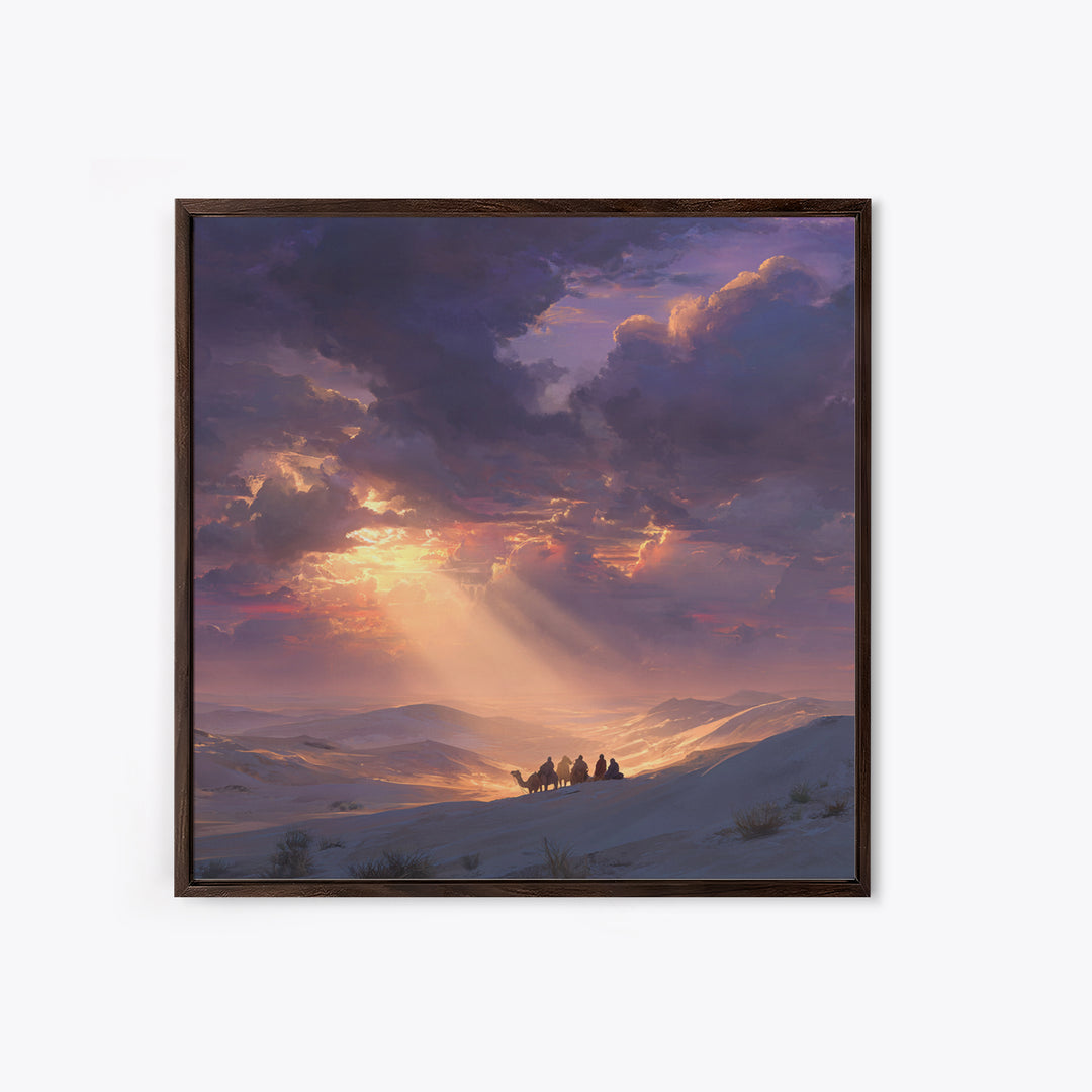 Golden Desert Riders At Sunset Wall Art, Dramatic Landscape Canvas Print, Western Decor, Mountain Art, Warm Living Room Decor