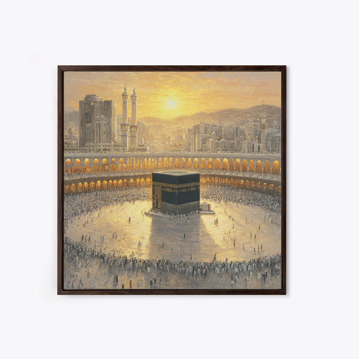 Sunlit Kaaba At Mecca Framed Canvas Print, Islamic Wall Art, Quran Wall Decor, Spiritual Home Decor, Muslim Gift, Ramadan Decor