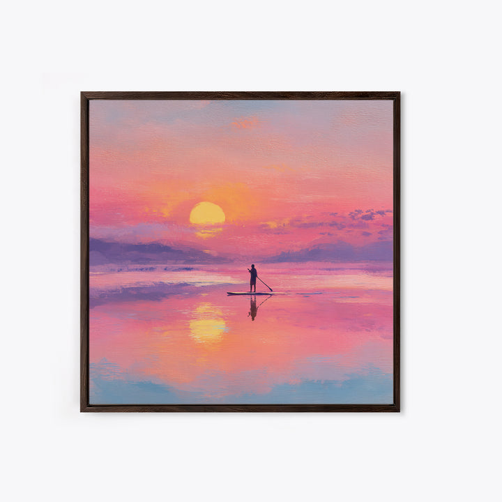Pink Sunset Paddleboard Wall Art, Pastel Ocean Seascape, Coastal Decor, Beach House Art Print, Romantic Gift For Her, Bedroom Decor