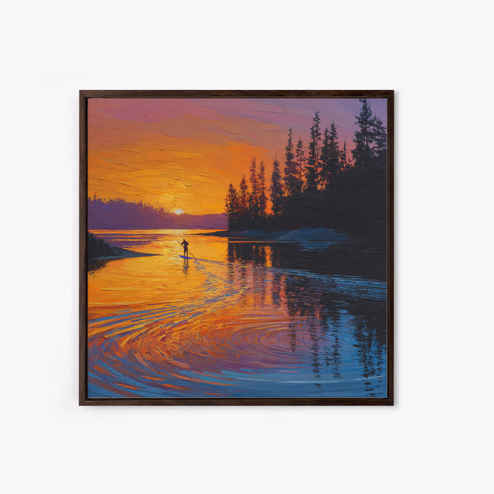 Sunset Paddleboard Pine Lake Wall Art, Orange Blue Seascape Canvas Print, Nature Decor, Living Room Decor, Gift For Him Or Her