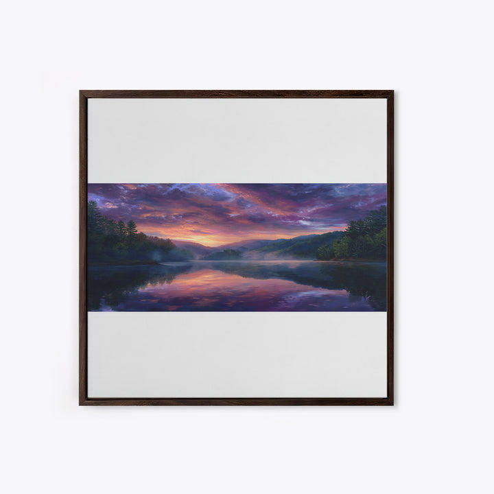Panoramic Lake Sunset Landscape Wall Art, Reflective Sky Canvas Print, Calming Extra Wide Over Sofa Decor