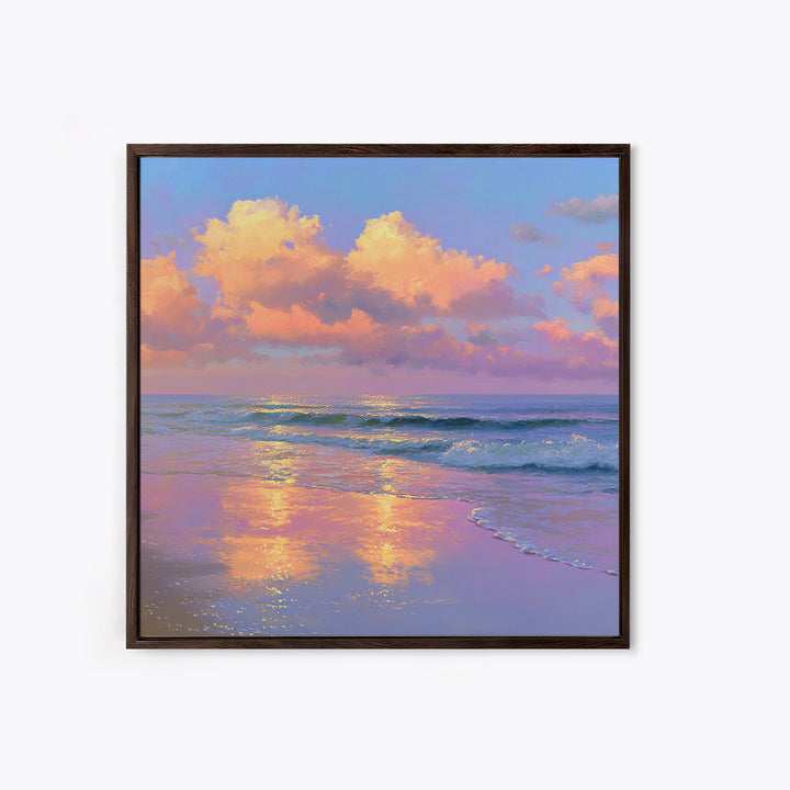 Pastel Ocean Sunset With Peach Clouds Canvas Print, Coastal Wall Art, Beach House Decor, Serene Living Room Seascape Wall Decor
