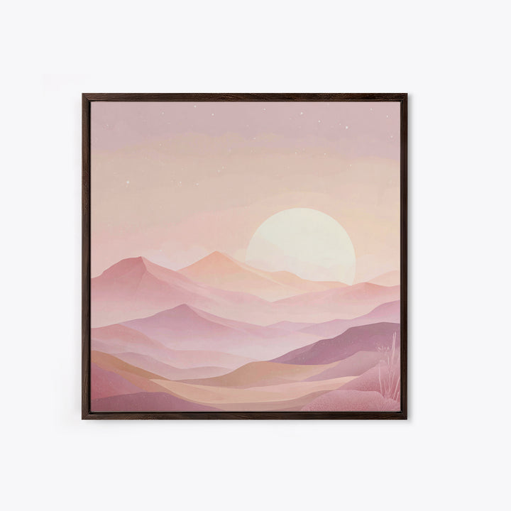 Minimalist Pink Moon Over Desert Mountains Wall Art, Celestial Landscape Print, Boho Bedroom Decor, Calming Nursery Art Gift