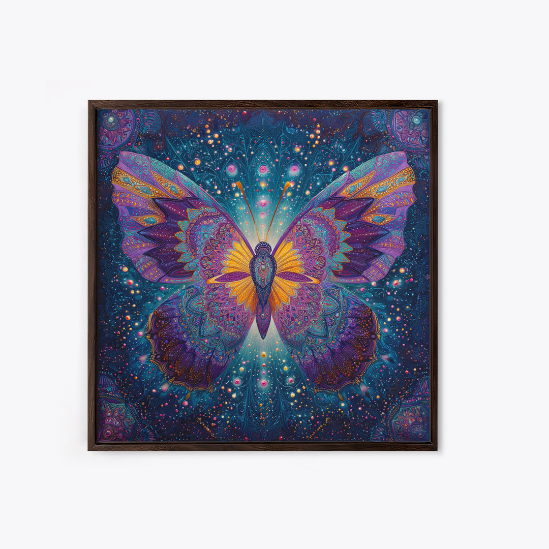 Mystical Butterfly In Cosmic Night Sky Wall Art, Colorful Boho Canvas Print, Spiritual Celestial Home Decor