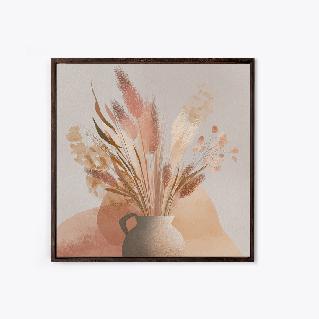 Neutral Pampas Grass Vase Wall Art, Boho Botanical Canvas Print, Earth Tone Floral Decor, Minimalist Living Room Wall Decor