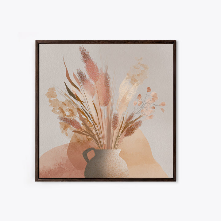 Neutral Pampas Grass Vase Wall Art, Boho Botanical Canvas Print, Earth Tone Floral Decor, Minimalist Living Room Wall Decor