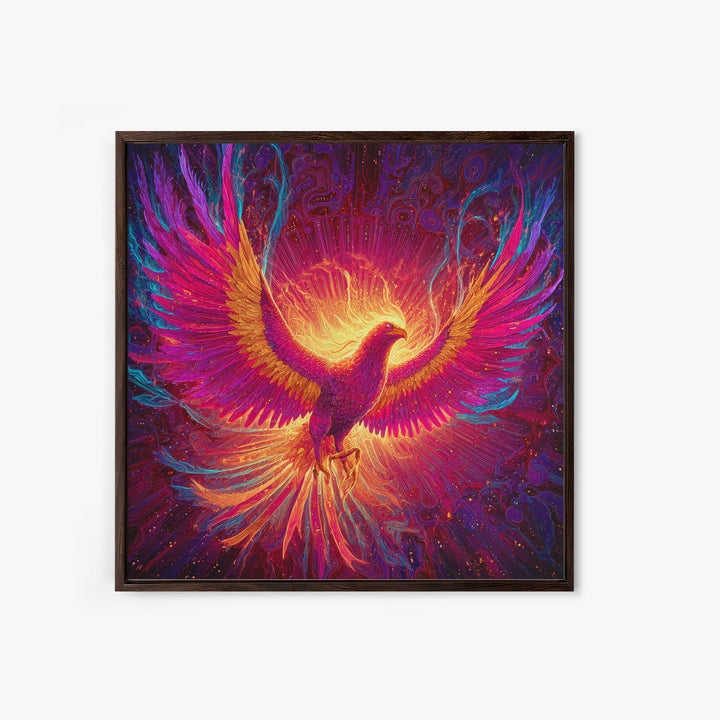 Radiant Phoenix With Fiery Wings Canvas Print, Mythical Bird Fantasy Wall Art, Vibrant Celestial Home Decor Gift For Living Room