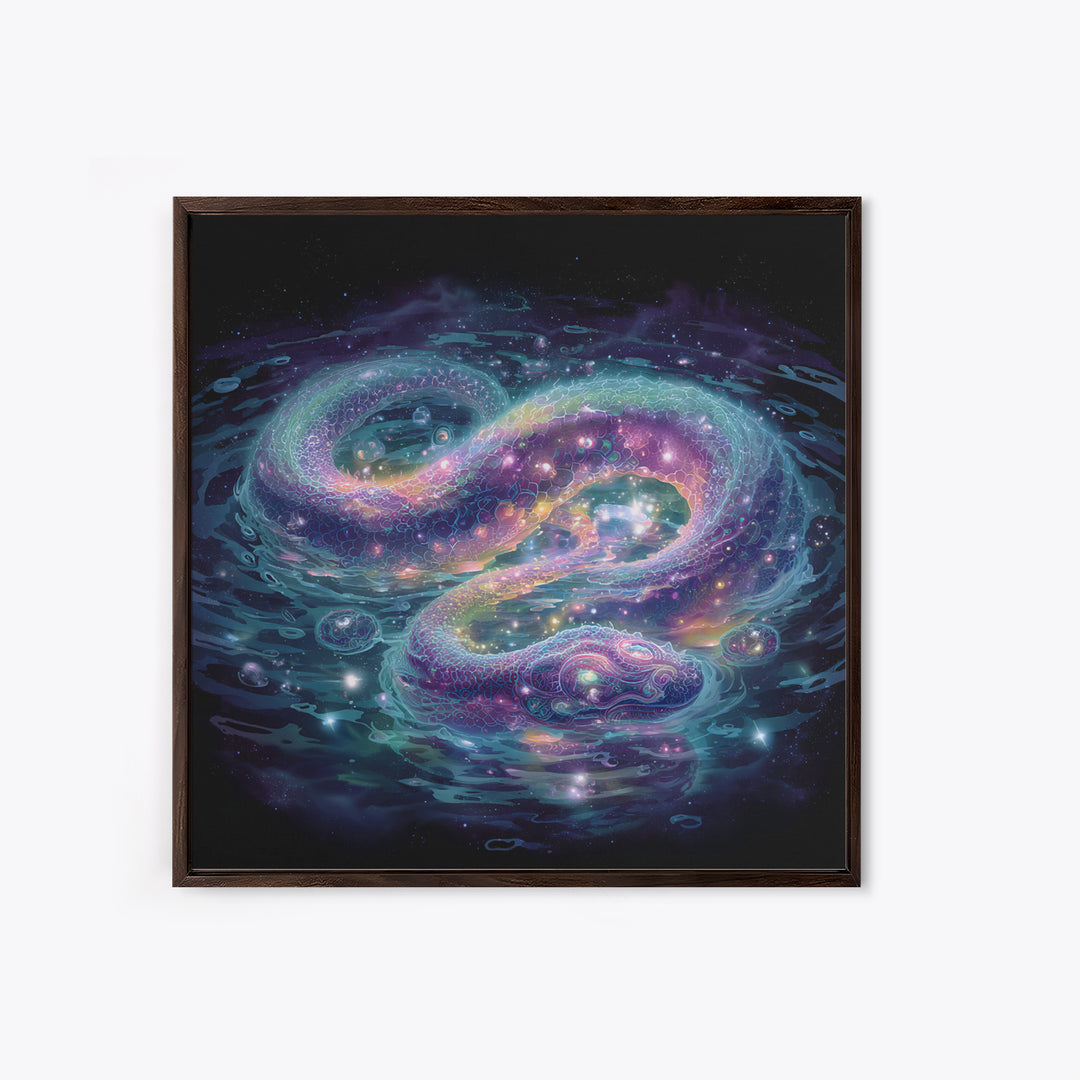 Cosmic Serpent Galaxy Wall Art, Mystical Space Dragon Framed Canvas Print, Celestial Fantasy Art For Modern Living Room Decor